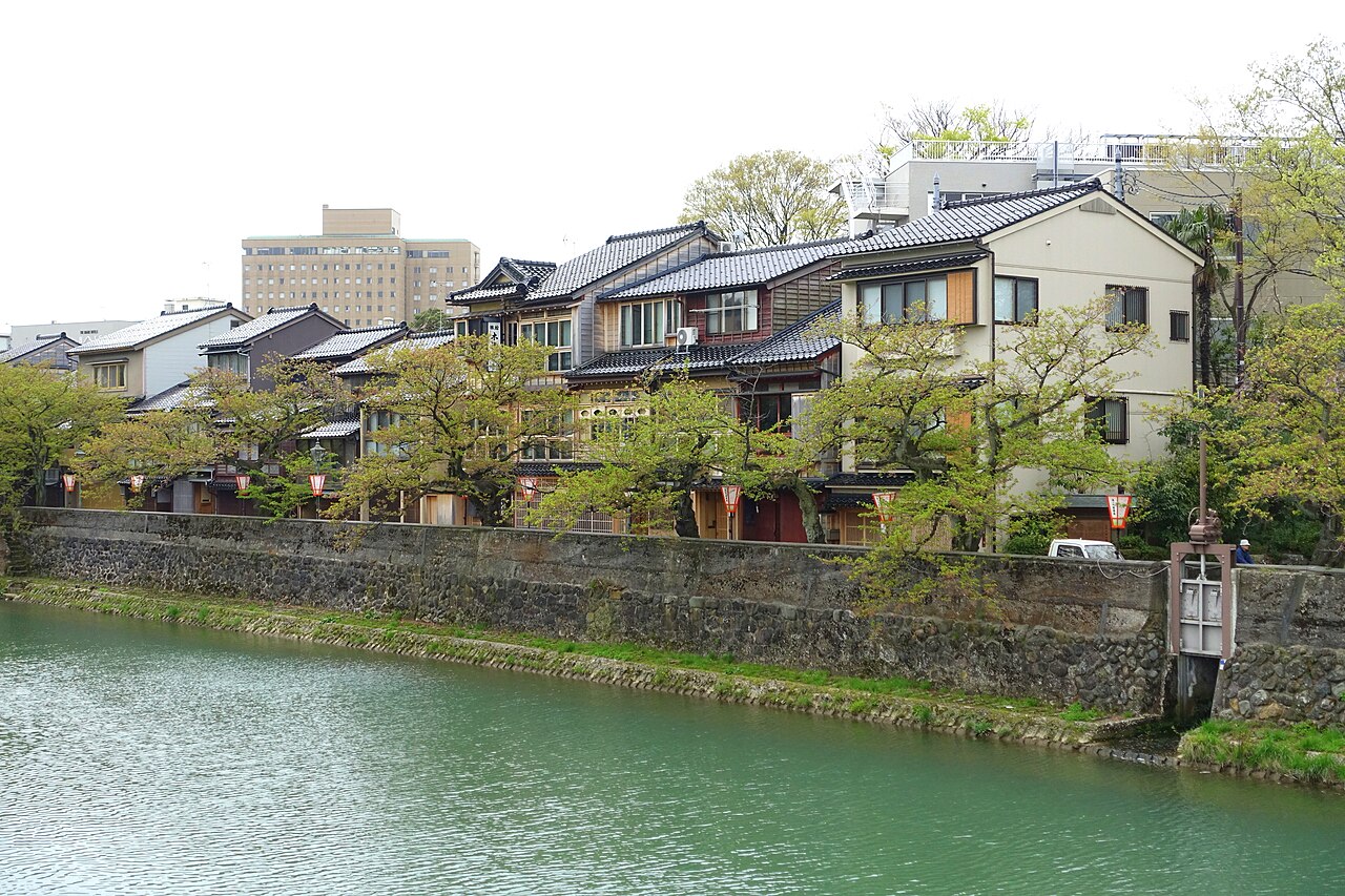 The wooden teahouses of Kazue-machi along the Asano River