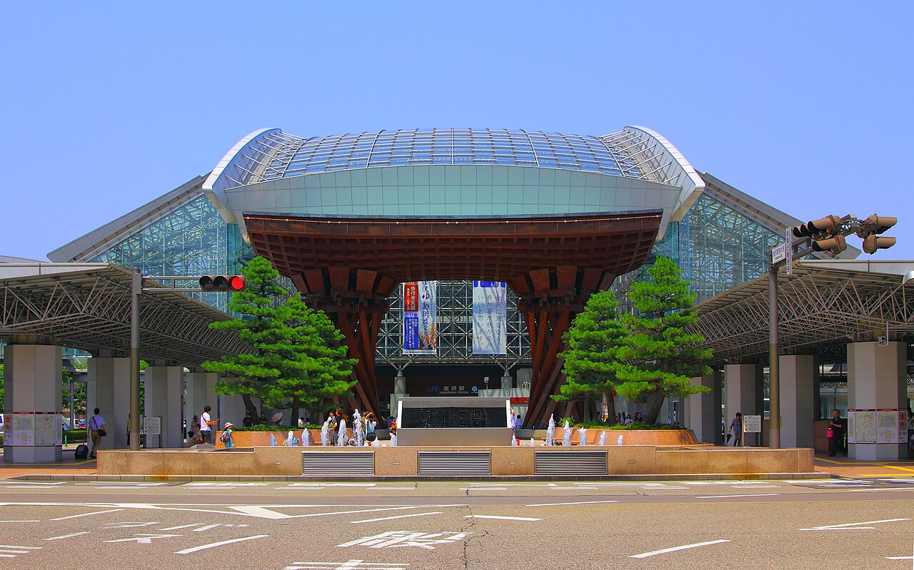 The glass and steel Motenashi Dome over the east exit of Kanazawa Station